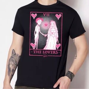 Spencer's Black Corpse Bride T-Shirt with Pink 'The Lovers' Tarot Graphic